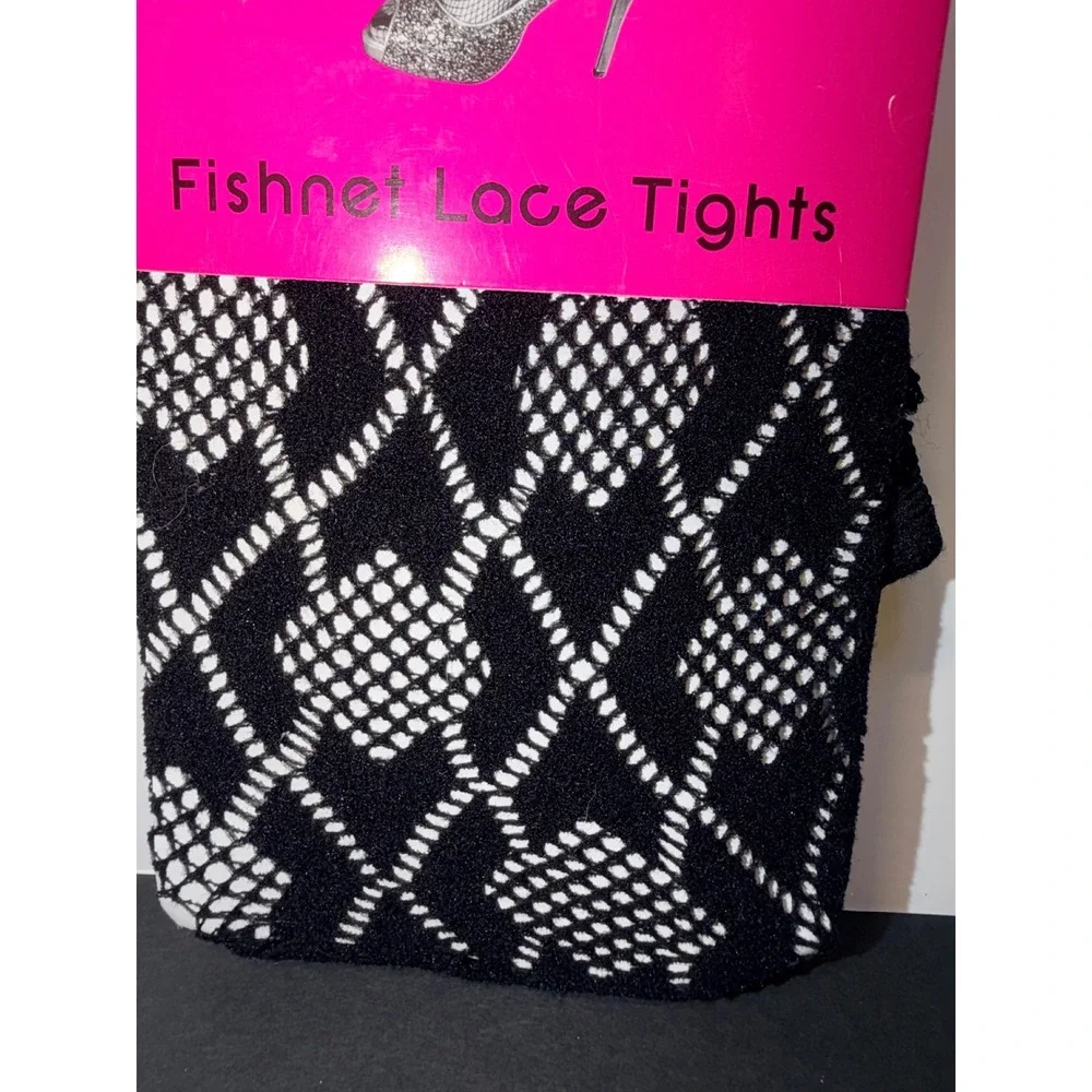 NuNu Nu&Nu Legwear Black White Diamond Fishnet Lace Tights S/M LF1006 Stockings